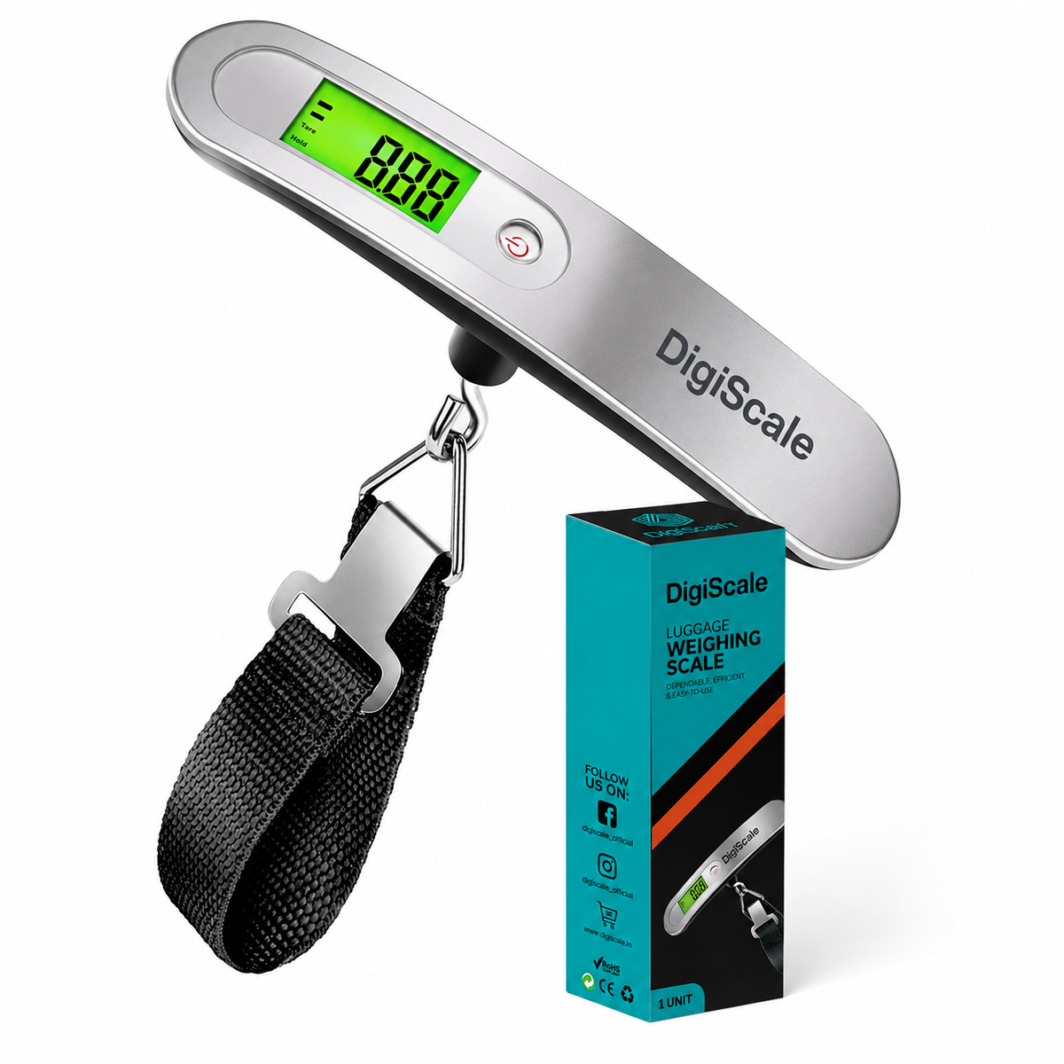 DigiScale™ -Truly Portable Stainles Steel Digital Luggage Weighing Scale 50Kg.