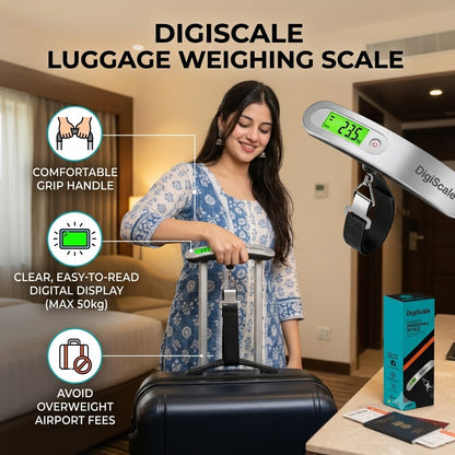 DigiScale™ -Truly Portable Stainles Steel Digital Luggage Weighing Scale 50Kg.