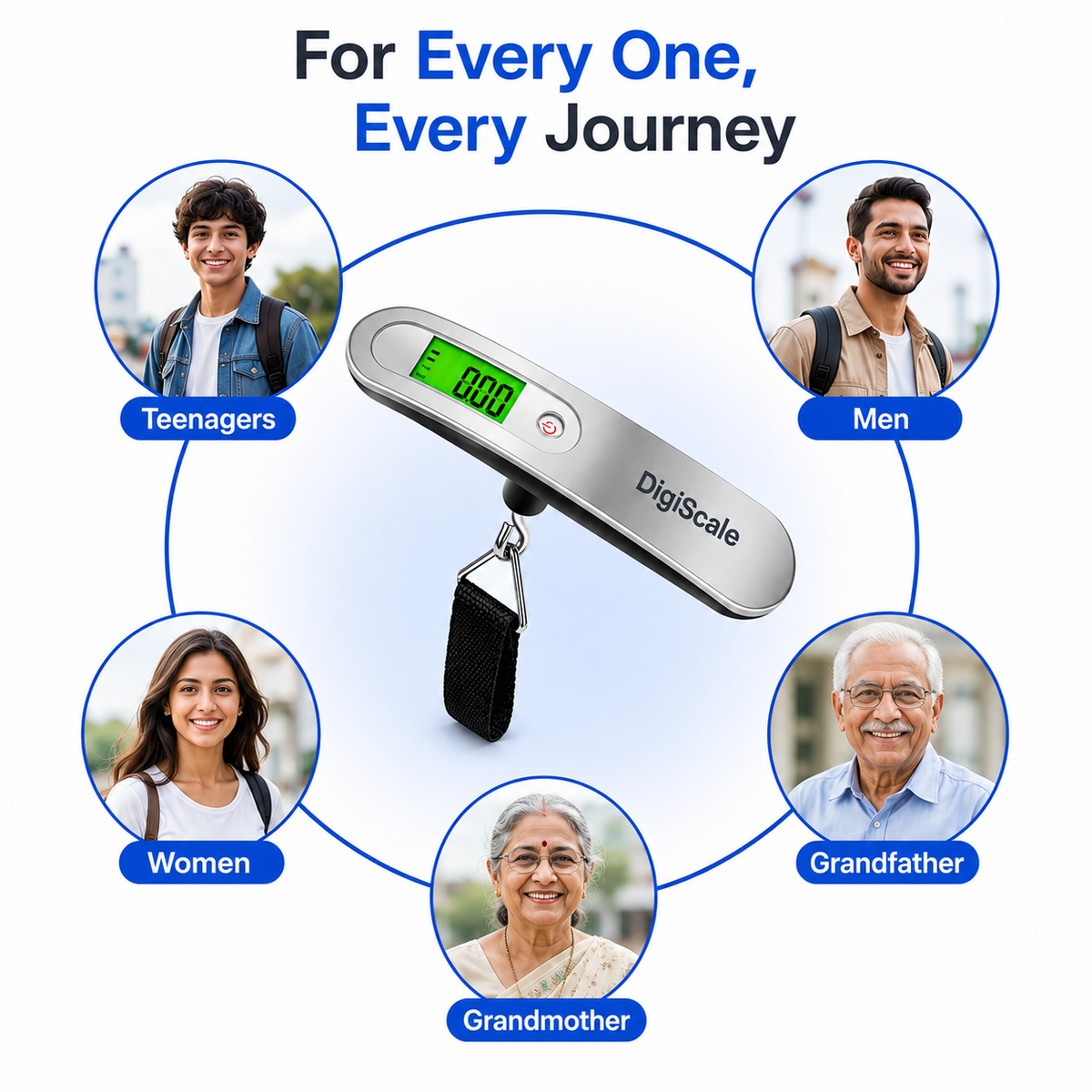 DigiScale™ -Truly Portable Stainles Steel Digital Luggage Weighing Scale 50Kg.
