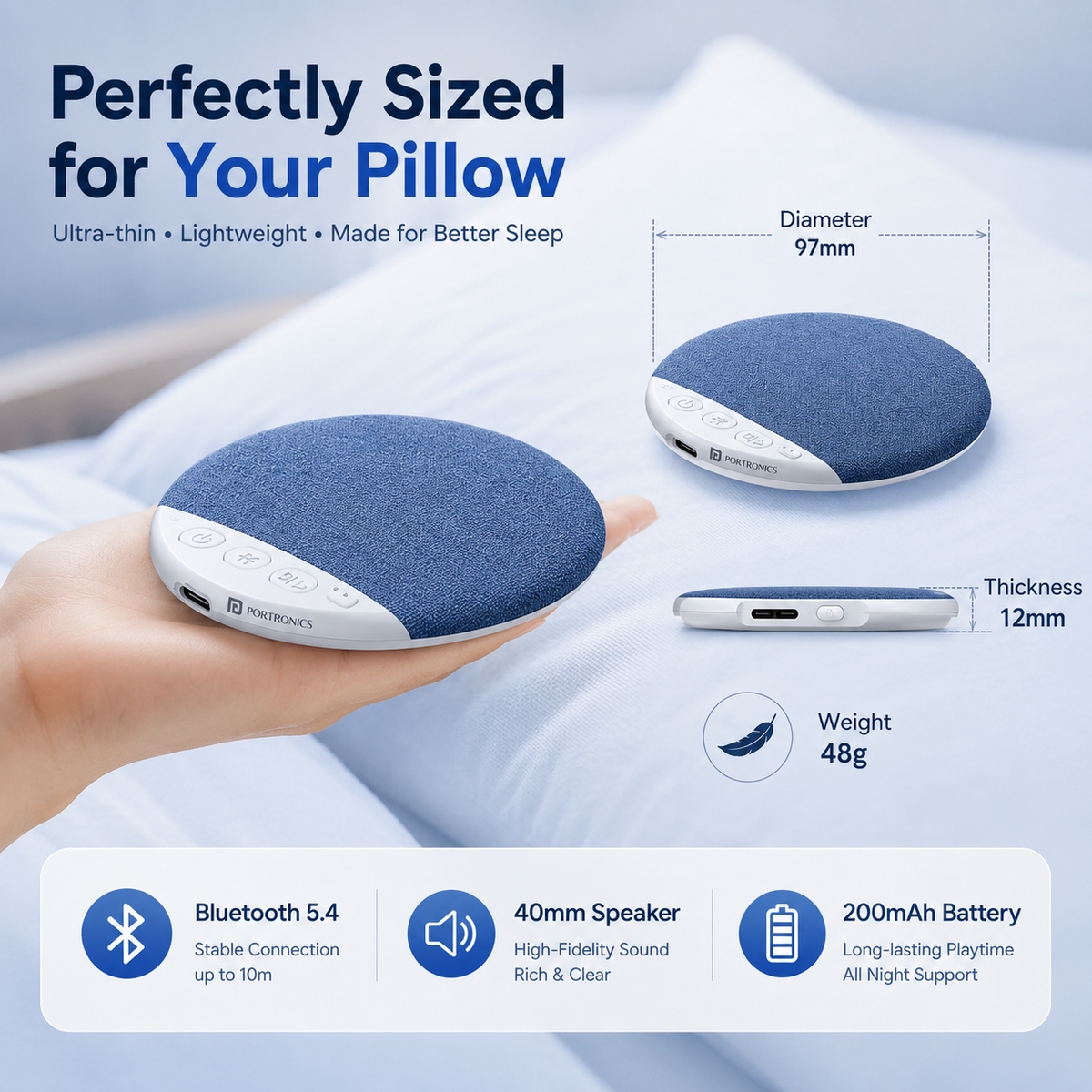 Portronics™ Pillow Pod X3 Pro- Sleep Speaker.